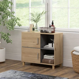 Bathroom Cabinet, Bathroom Storage Unit with Open Compartments and Double Doors - Picture 1 of 11