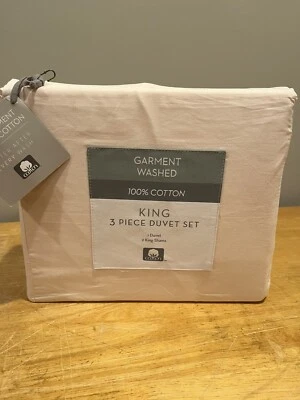 Keeco 服装水洗纯色特大号 3 件套被套套装 100% 棉浅粉色 — 第 1/4 张图片