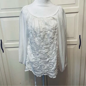 Viola Borghi 1X Embroidered White Tunic Blouse stretch Plus Size - Picture 1 of 7