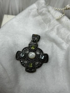 Suarti Artisan Crafted Sterling/18K Gold Multi-Gemstone Cross Pendant - Picture 1 of 4