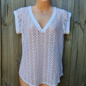 Witchery Size S V-Neck Top White Lace Sheer Blouse Shirt - Picture 1 of 8