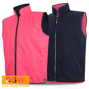 Hi Vis Pink/Navy Front Pockets Reversible Polar Fleece Work Vest Waterproof 6HRV - Picture 1 of 8
