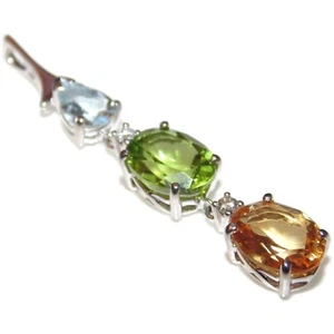 Gorgeous 14k White Gold Aquamarine Peridot Citrine Diamonds Pendant Jewelry - Foto 1 di 4