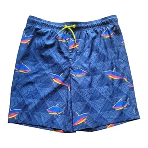 Shark Swim Trunks Dark Blue UPF 50+ Boys Size Large 10-12 Husky Quick Dry - Picture 1 of 5