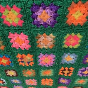 Vintage Granny Square Crochet Afghan Throw Blanket Multi Color Handmade 54 x 45