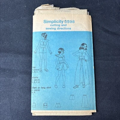 1973 Vintage SIMPLICITY 5598 Girls' Skirt 3 Lengths Midriff Top Shorts Size 12 - Image 1 of 4