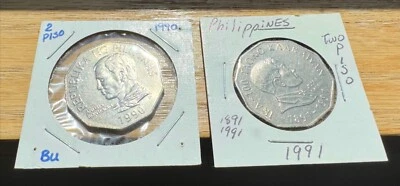 2 different 2 Piso coins from the Philippines, dated 1990 and 1991 in BU - Image 1 of 2