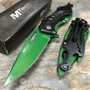 MTech Plain Blade Tactical Rescue Hunting Spring Assisted Pocketknife [Green] - Picture 1 of 7