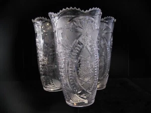 8" Tall Greenbrier PLASTIC Crystal Cut Flower Vases Clear (Set of 3) NEW Unused - Picture 1 of 4