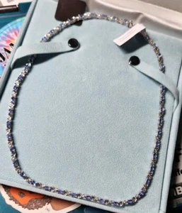 Necklace 16 Inch Multi Tanzanite Stones On Sterling Silver. - Picture 1 of 5