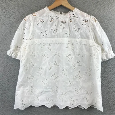 Top Kate Spade New York Blanco Mariposa Ojales Encaje Volantes Manga Talla S Foto 1 de 4