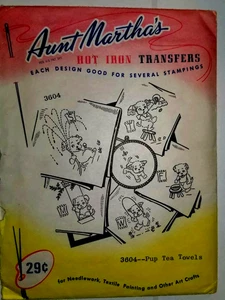 Aunt Martha's 3604 Transfer Pattern Sewing Pup Tea Towel Embroidery Needlepoint - Picture 1 of 5