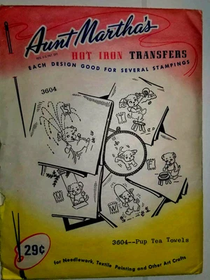 Aunt Martha's 3604 Transfer Pattern Sewing Pup Tea Towel Embroidery Needlepoint - Image 1 of 4
