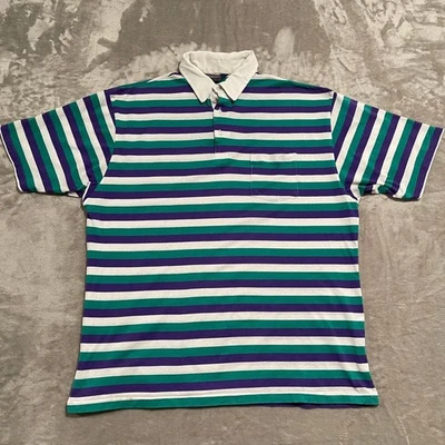 Camisa polo masculina vintage puritana XXL listrada anos 90 manga curta elástica preppy - Imagem 1 de 4