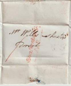 1840 RED SHAFTESBURY PENNY POST & No 9 R/HOUSE FREDERICK BRIXSEY? TO SHASTON E/L - Picture 1 of 2