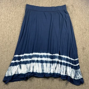 J Jill Damen L Batik Pull On Rock Midi Festival Blau Weiß Pima Baumwolle - Bild 1 von 6