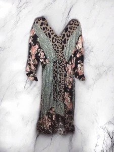 Gigio USA Animal Print High Low Kleid L bunt Blumen V-Ausschnitt Gummibund - Bild 1 von 9