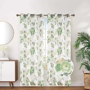 2 Panels Set Voile Sheer Foil Flower Grommet Top Window Curtain Panel 281068 - Picture 1 of 6