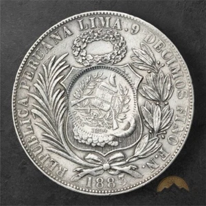 1883 Lima Peru Silver Un Sol - Counterstamped 1894 Guatemala 1/2 Real - Picture 1 of 2