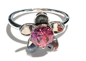 Fragrant Jewels ring size 8 pink round zirconia in floral rhodium plated setting - Picture 1 of 9