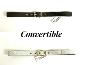 Women MK Michael Kors Reversible Belt 1.25” Wide Brown/Vanilla Mini MK Logo - Picture 1 of 6