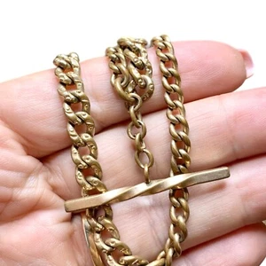 Repousse Gold Fill Pocket Watch Chain, Ornate T Bar, 13 3/4” Necklace - Picture 1 of 4