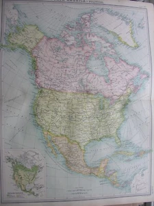 1920 MAP OF NORTH AMERICA - POLITICAL Canada US Alaska Mexico Pt 80 Times Atlas - Picture 1 of 8