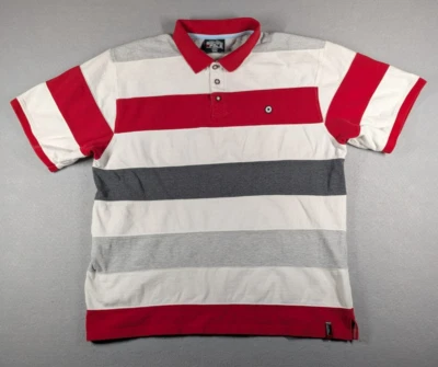 Camisa polo masculina polo sul vintage listrada vermelha XXL hip hop folgada anos 90 Y2K rugby - Imagem 1 de 4