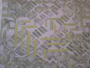 STELE Citrus Geo Abstract Modern Linen Prnt Fabric Green Yellow Grey Eskayel 61" - Picture 1 of 8