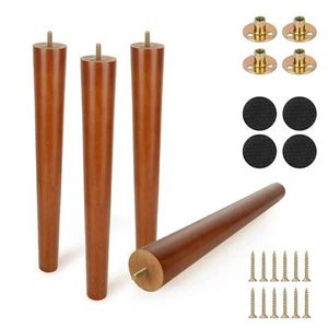 16 Inch Wood Table Legs, Wooden Furniture Legs Set of 4, Modern Mid Century roun - Picture 1 of 7