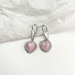 Elegant 925 Silver Filled Women Pink Heart Earrings Wedding Anniversary Gift