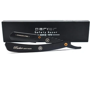 Maquinilla de afeitar recta Parker SRXBLK de acero inoxidable - Navaja de peluquero tipo clip negro - Imagen 1 de 6