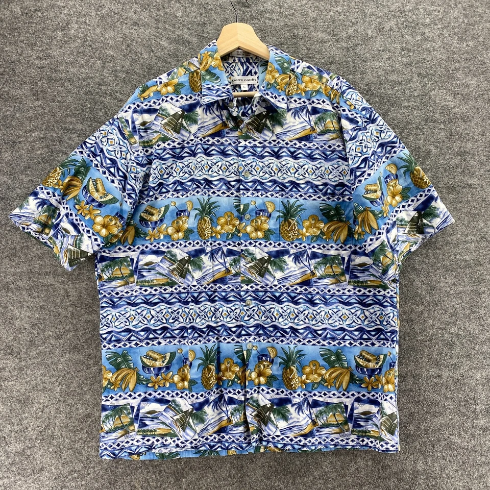 Camisa Pierre Cardin Hombre L Grande Azul Rayas Cuello Abotonado Manga Corta Foto 1 de 4