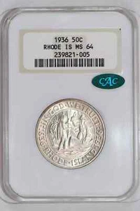 1936 RHODE ISLAND SILVER COMMEMORATIVE HALF DOLLAR NGC MS64 OLD FATTY HOLDER! VE - Picture 1 of 2