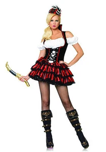 Sexy Pirate Girl Costume Fancy Dress Red Black Layered Lace up Gipsy Halloween - Picture 1 of 4