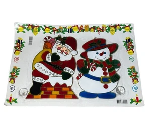 Vintage Christmas Window Decoration Plastic Suncatcher Snowman and Santa - Picture 1 of 8