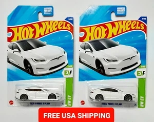 Hot Wheels 2025 E Case Tesla Model S Plaid White HW EV 1/10 Lot Of 2 Free Ship - Picture 1 of 6