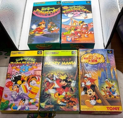 Capcom Mickey Magical Adventure 5 Game SFC Box Set From Japan Complete - Image 1 of 4