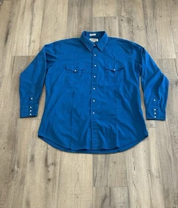 Vintage SHEPLERS Western Fit Shirt XL Pearl Snap Blue Long Sleeve Cowboy Rodeo - Picture 1 of 8