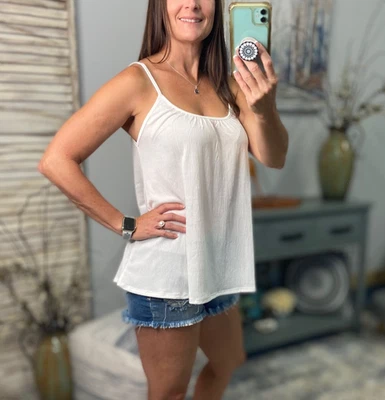 Camiseta sin mangas para mujer grande blanca sin mangas flotante vacaciones playa sexy verano cómoda Foto 1 de 4