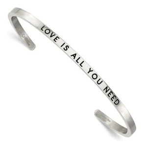 Stainless Steel Polished w/Enamel/Crystal ALL YOU NEED 3mm Cuff Bangle - Picture 1 of 3
