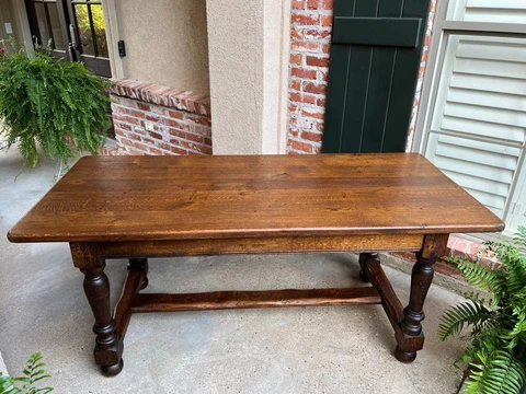 Antique French Farm Table Dining Library Desk Oak Farmhouse 6 ft. Conference Cover