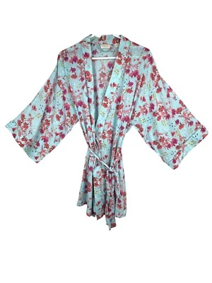 Lencería Nordstrom Para Mujer Talla S Azul Rosa Rojo Floral Bata Corta Corbata Frontal Foto 1 de 4