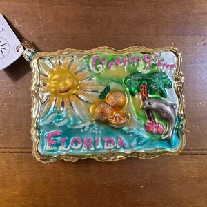 Christopher Radko Blown Glass Greetings from Florida Postcard Christmas Ornament - Picture 1 of 4