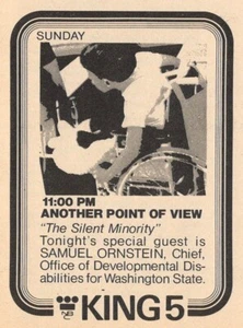 1973 KING SEATTLE TV AD/SAMUEL ONRSTEIN/OFFICE of DEVELOPMENTAL DISABILITIES - Picture 1 of 2