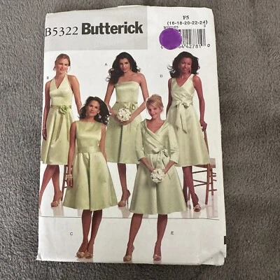 Butterick B5322 Sewing Pattern 16-24 Lined Dress Sash Below Knee Formal Wedding - Image 1 of 4