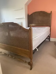 Antique Oak Bergere 4 Foot Bed Complete With Base And Mattress - Picture 1 of 7