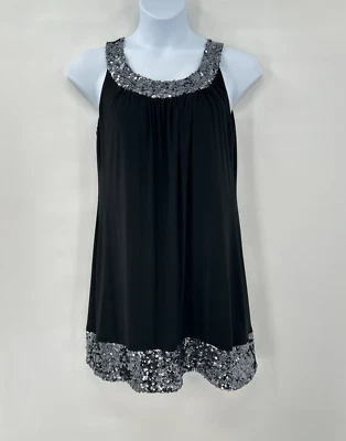 Y2K Scarlett Nite Sequin Cocktail Mini Dress Black Silver Glam Party 12 - Image 1 of 4