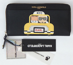 KARL LAGERFELD PARIS ZIP AROUND WALLET NYC TAXI LOGO faux LEATHER NEW AUTHENTIC
