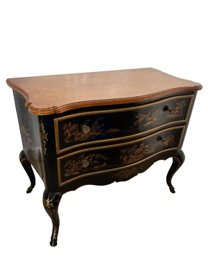 Drexel Bombe Chest Nightstand Et Cetera French Asian Chinoiserie Black Lacquer - Image 1 of 4